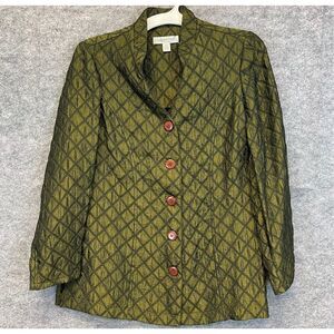 NWT COLDWATER CREEK Jacket Olive Green PXS Quilted Mandarin Diamond Buttons Sz 4